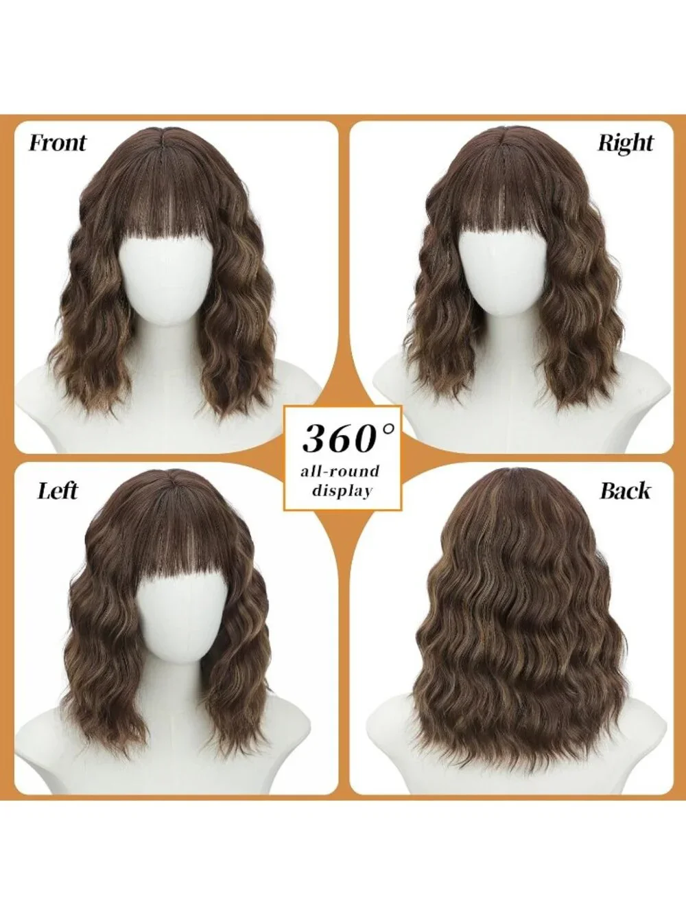 Women's Caramel Brown 14 Inch Heat Resistant Synthetic Fiber Shoulder Length Wig